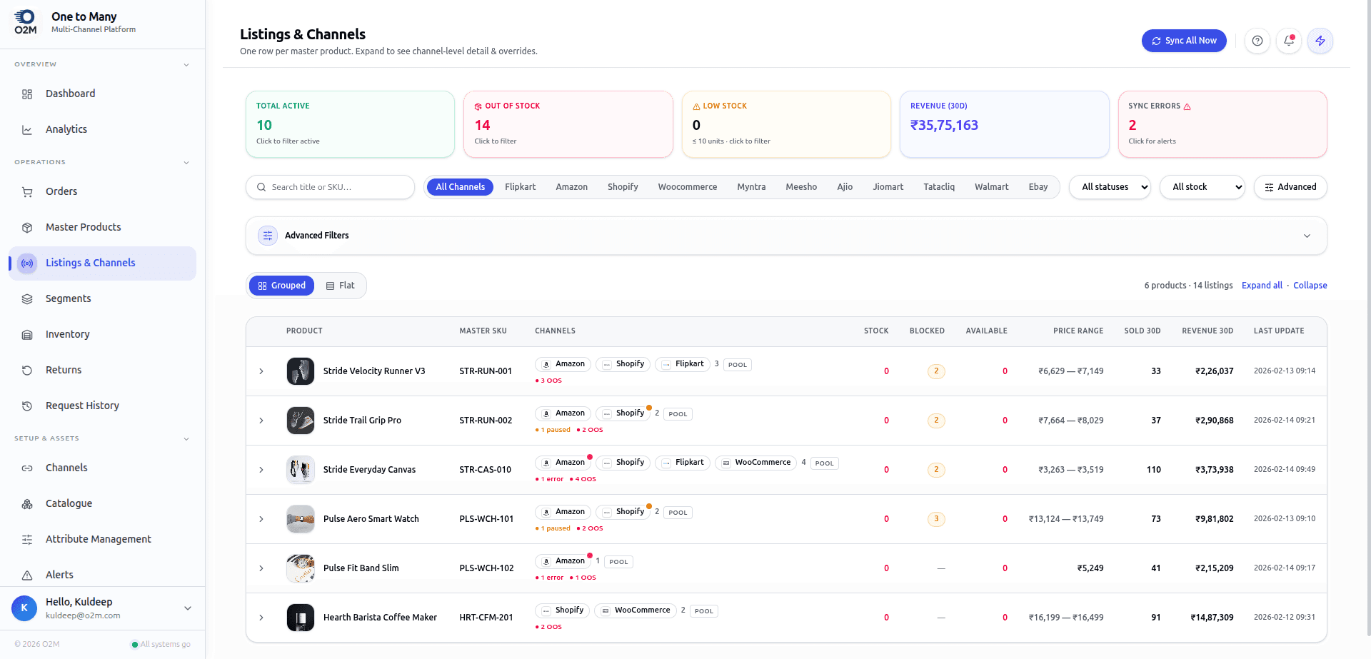 O2M Dashboard Interface